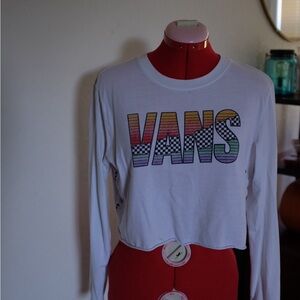 Vans White Long Sleeve Crop Top with Rainbow Logo